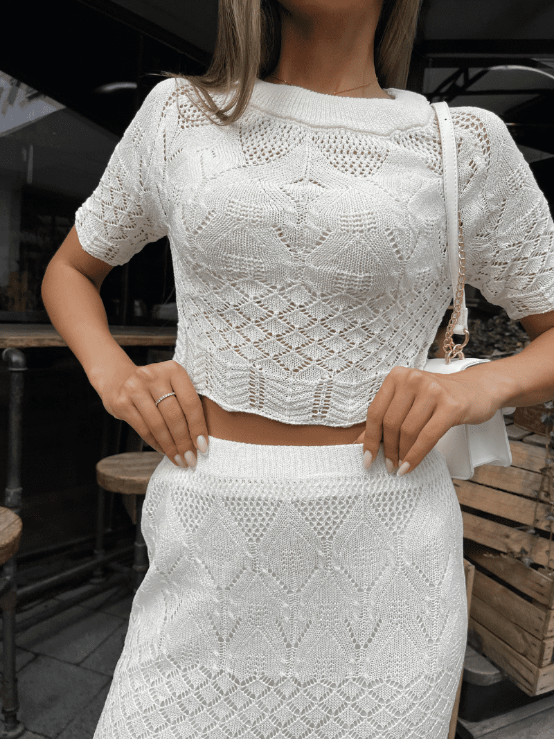 Conjunto Feminino Blusa Cropped e Saia Midi 