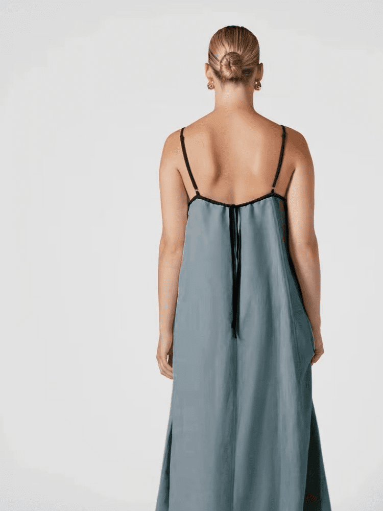 Vestido Longo Soltinho Alça Fina Azul