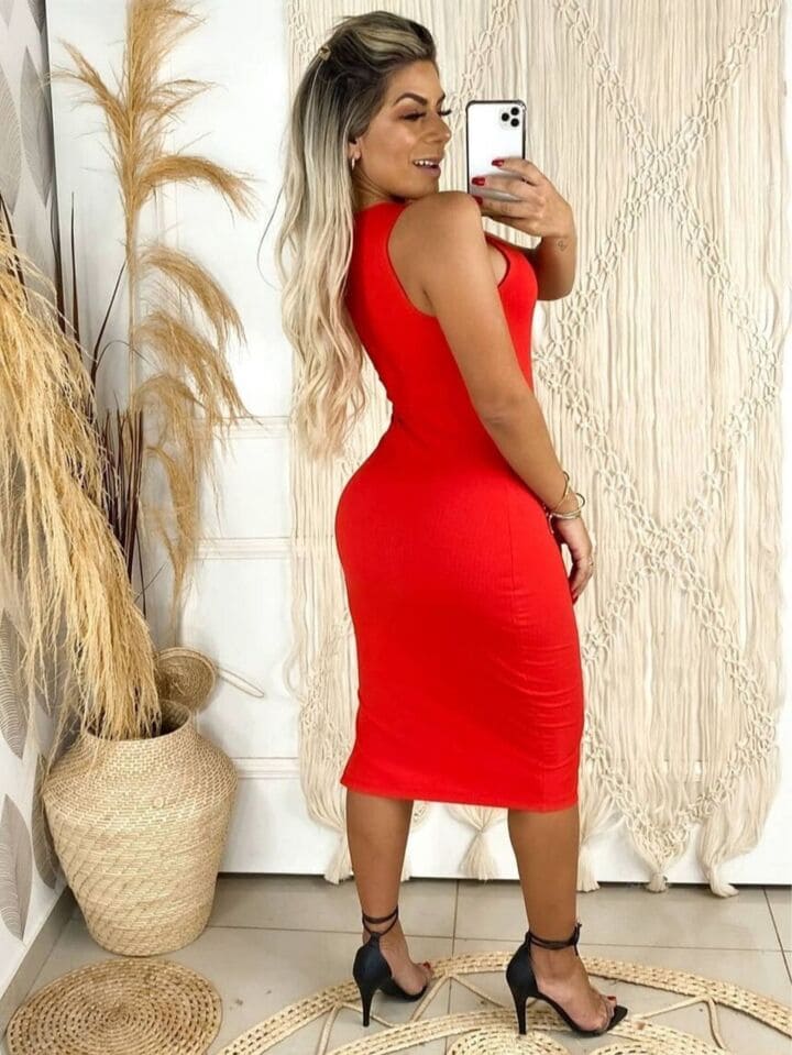 Vestido Midi Regata Fenda Lateral Vermelho