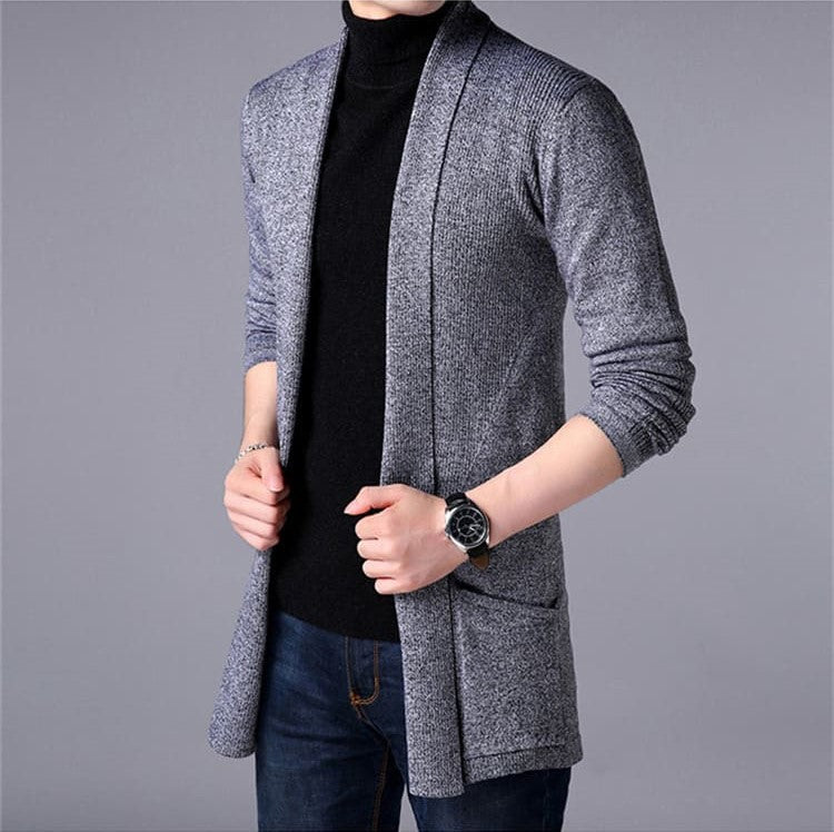 Cardigã Masculino Slim Fit Cinza Escuro