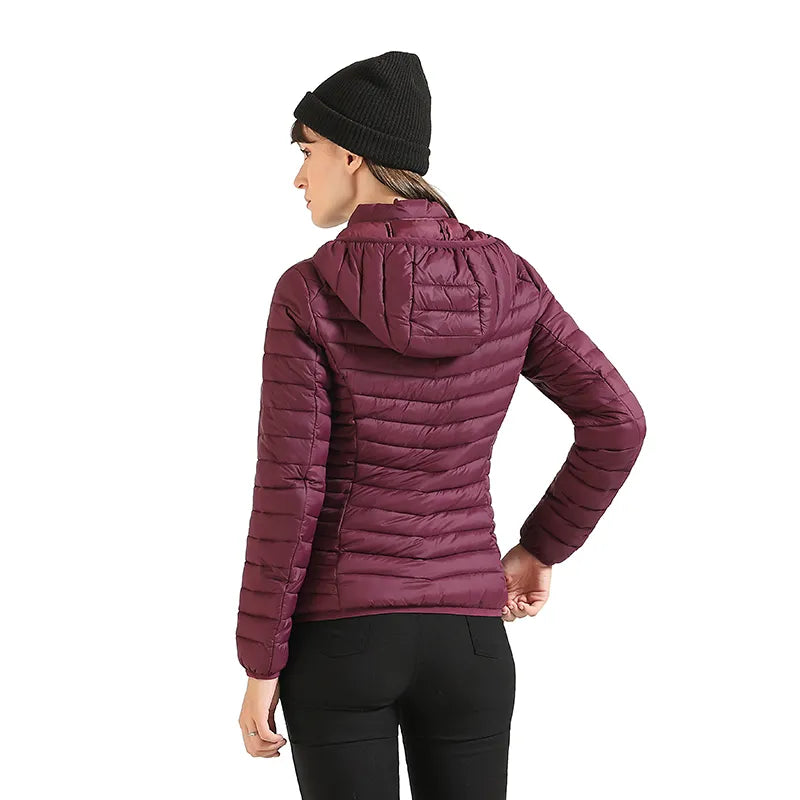 Jaqueta Puffer Feminina Acolchoada com Capuz Borgonha