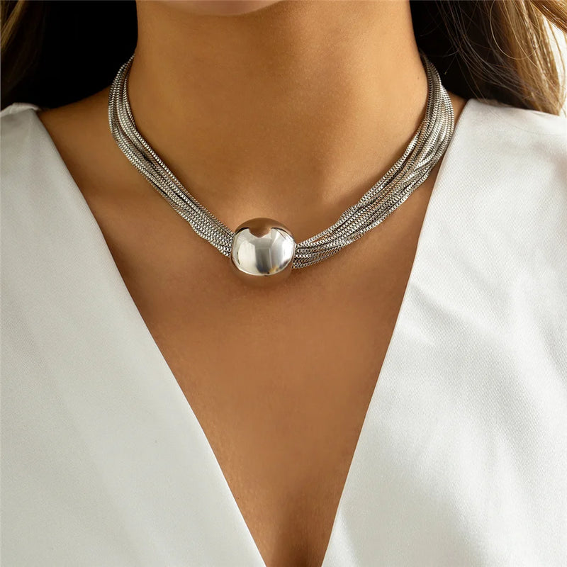 Colar Feminino Choker Globo Prata