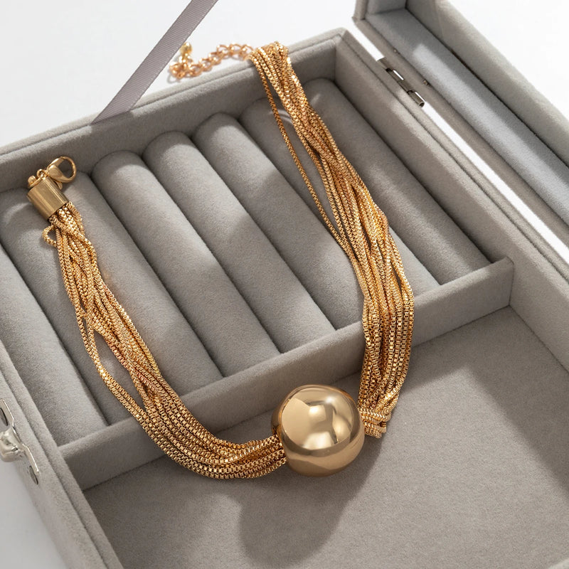 Colar Feminino Choker Globo Dourado