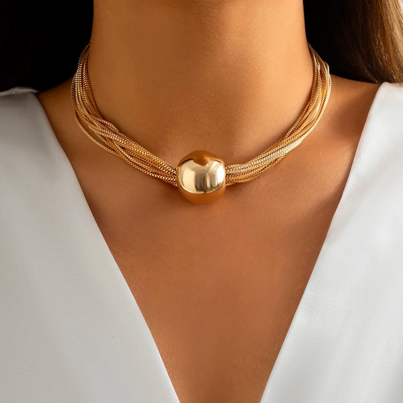 Colar Feminino Choker Globo Dourado