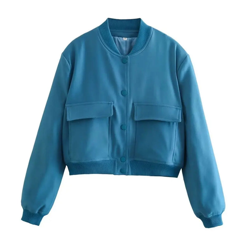 Jaqueta Bomber Feminina Curta de Tecido Zara Azul