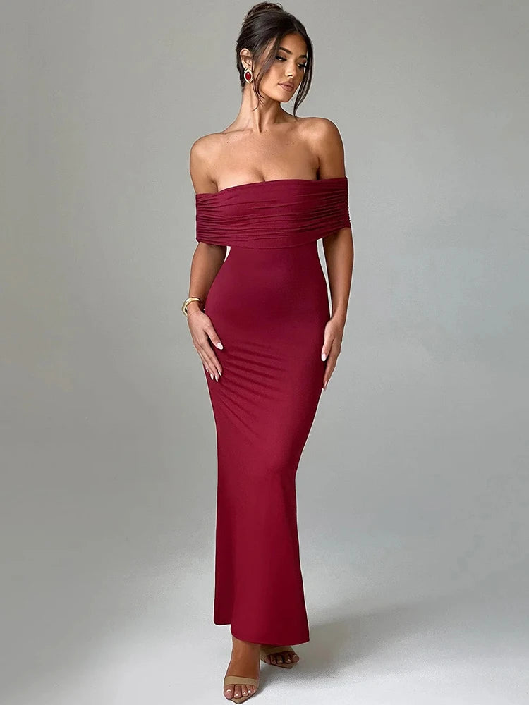 Vestido Longo Elegante Plissado Vermelho