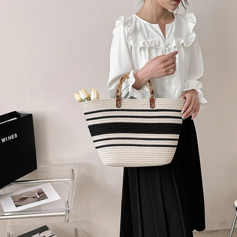 Bolsa de Crochê Grande Luxo Preto e Branco