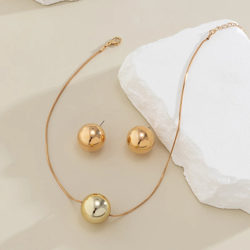 Colar Feminino e Brinco Conjunto Globo Vintage Dourado