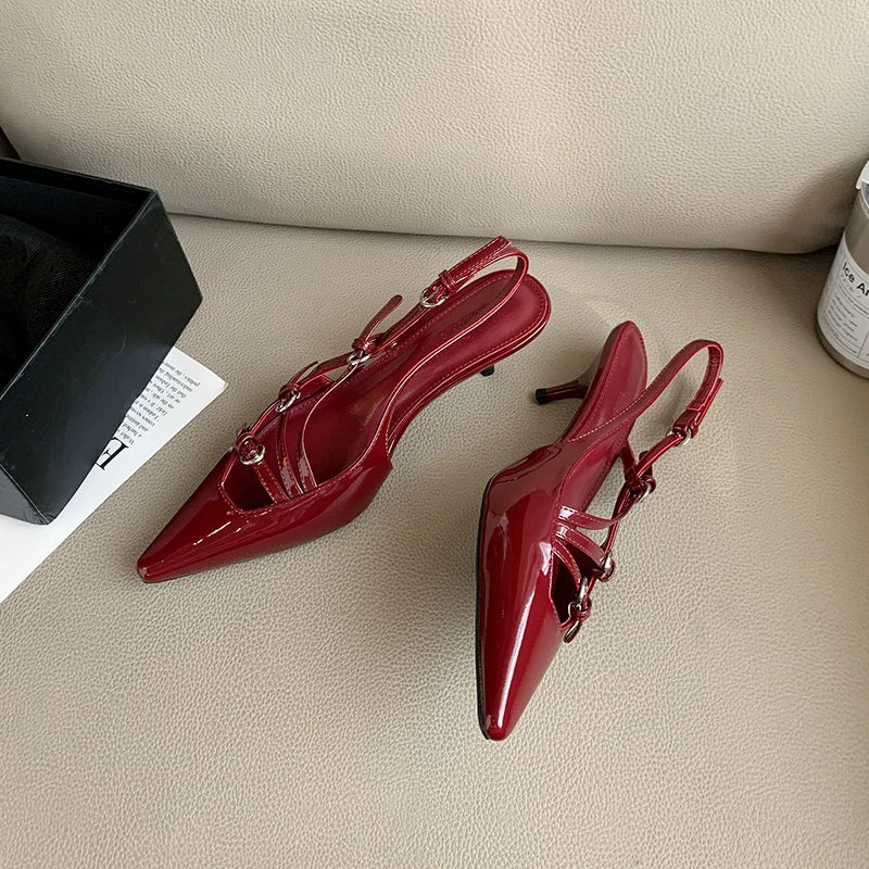 Sapato Slingback Salto Baixo Vermelho