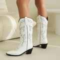 Bota Feminina Metalizada Western Cano Longo Branco com Preto