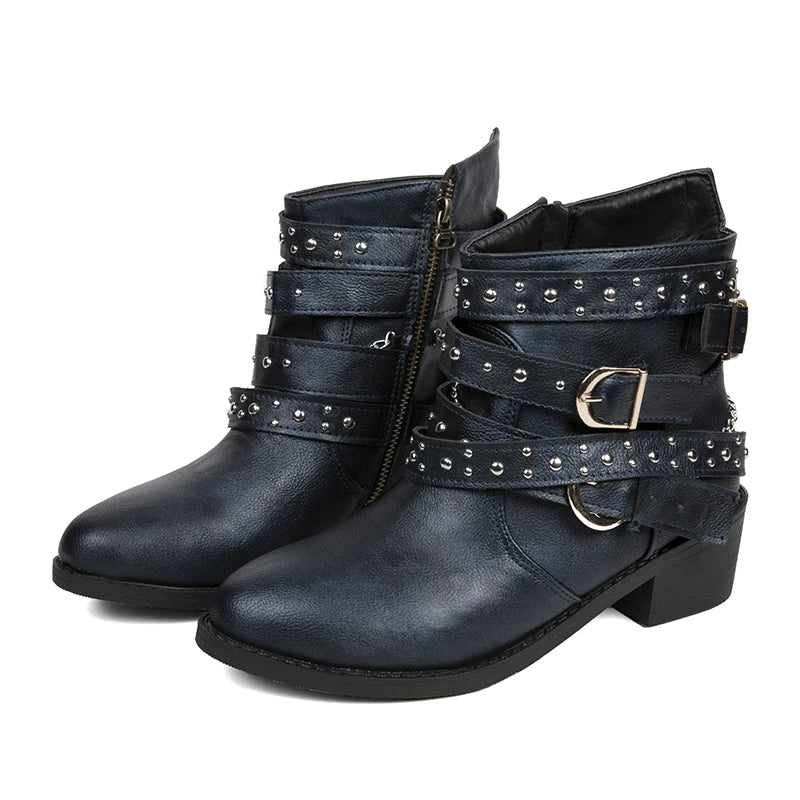 Bota Coturno Feminino Couro Cano Curto Azul