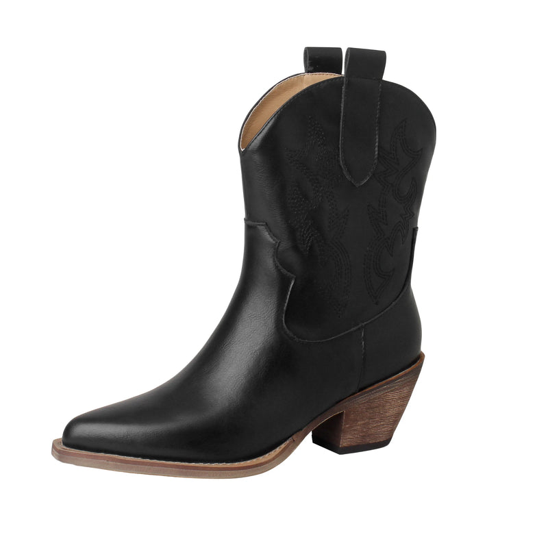 Bota Feminina Couro Western Folk Cano Curto Preto