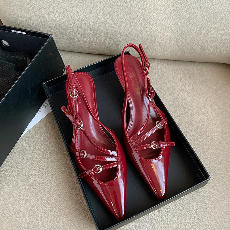 Sapato Slingback Salto Baixo Vermelho