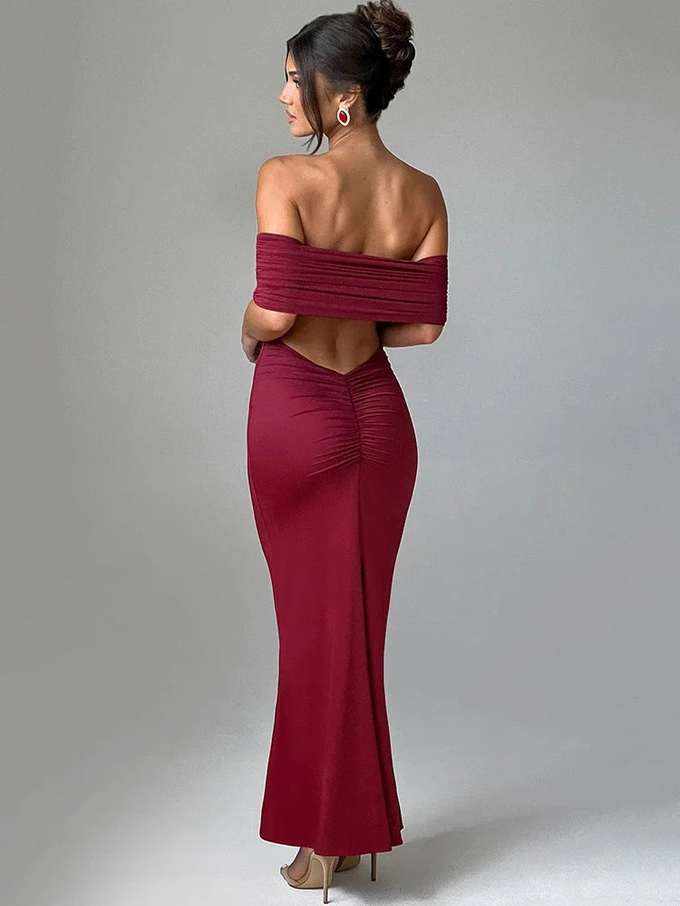 Vestido Longo Elegante Plissado Vermelho