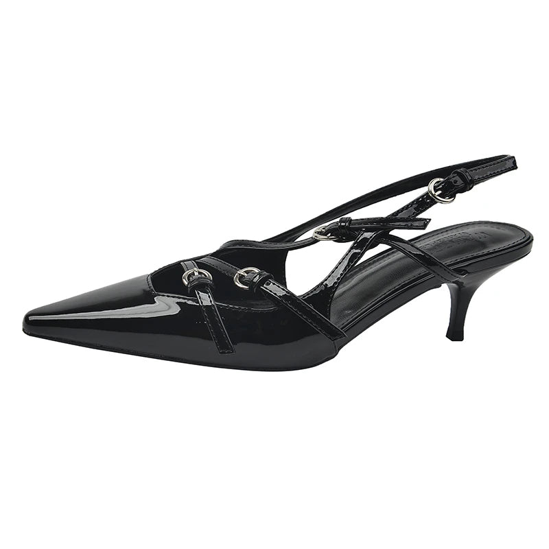 Sapato Slingback Salto Baixo Preto