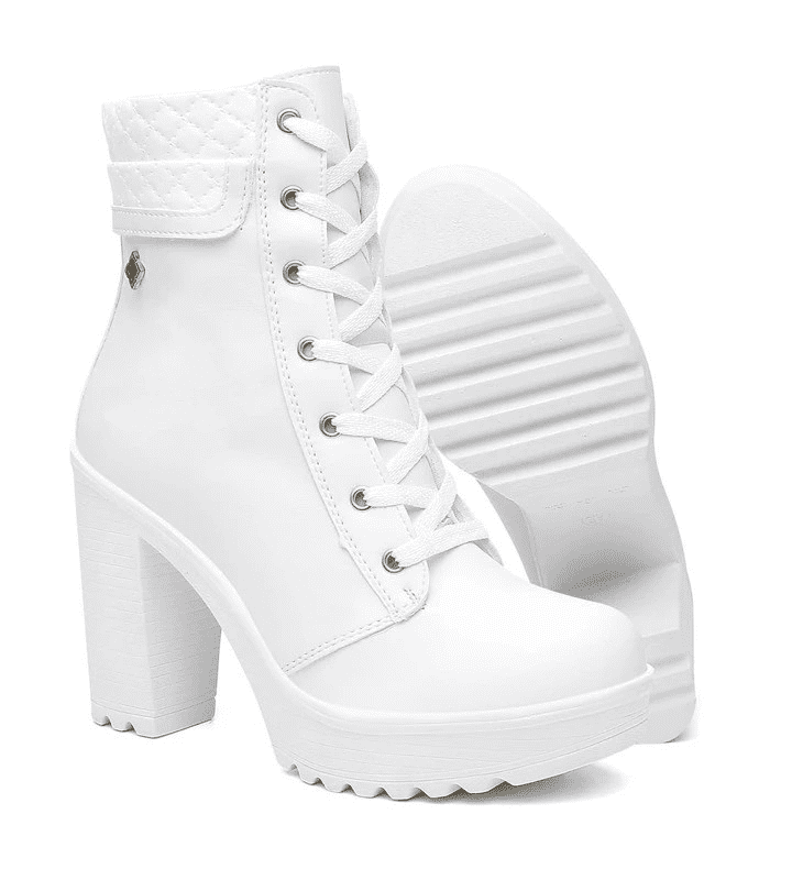 Bota Feminina Coturno Salto Grosso Tratorada Branco