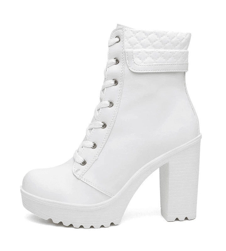 Bota Feminina Coturno Salto Grosso Tratorada Branco