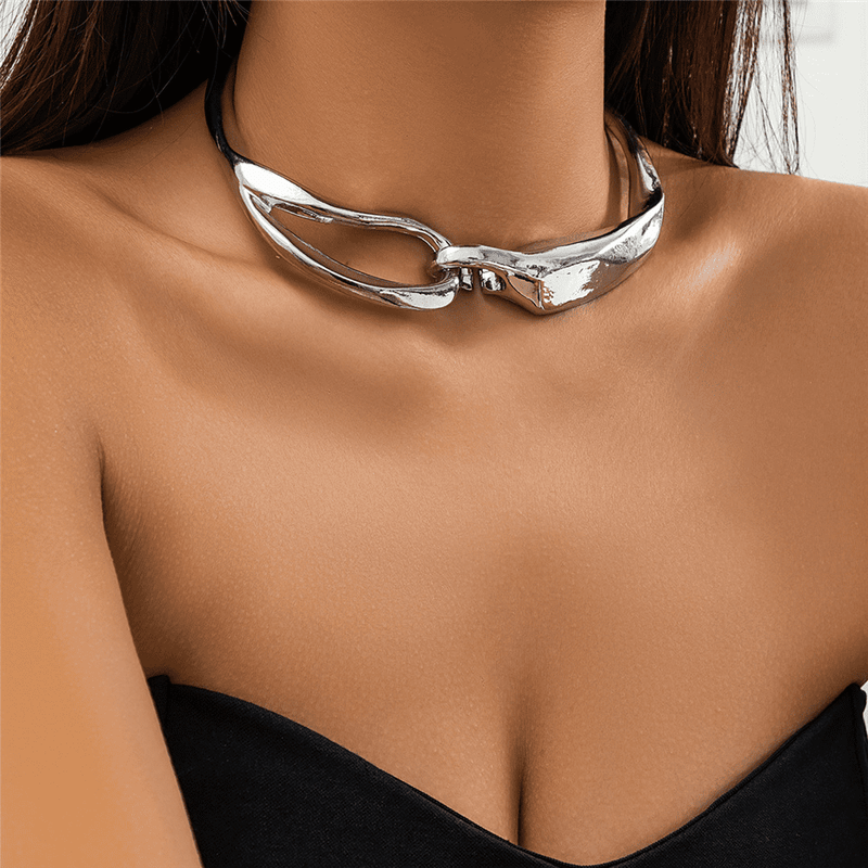 Colar Feminino Choker Elos Elegante Prata