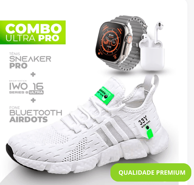 Combo Ultra Pro 3 em 1 -  TÊNIS SNEAKER PRO + SMARTWATCH IWO SERIES 8 ULTRA + FONE BLUETOOTH PRO