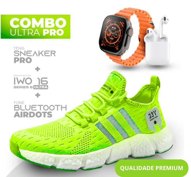 Combo Ultra Pro 3 em 1 -  TÊNIS SNEAKER PRO + SMARTWATCH IWO SERIES 8 ULTRA + FONE BLUETOOTH PRO