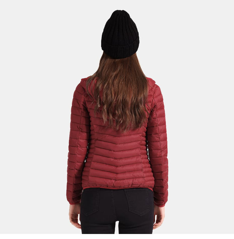 Jaqueta Puffer Feminina Acolchoada com Capuz Vermelho