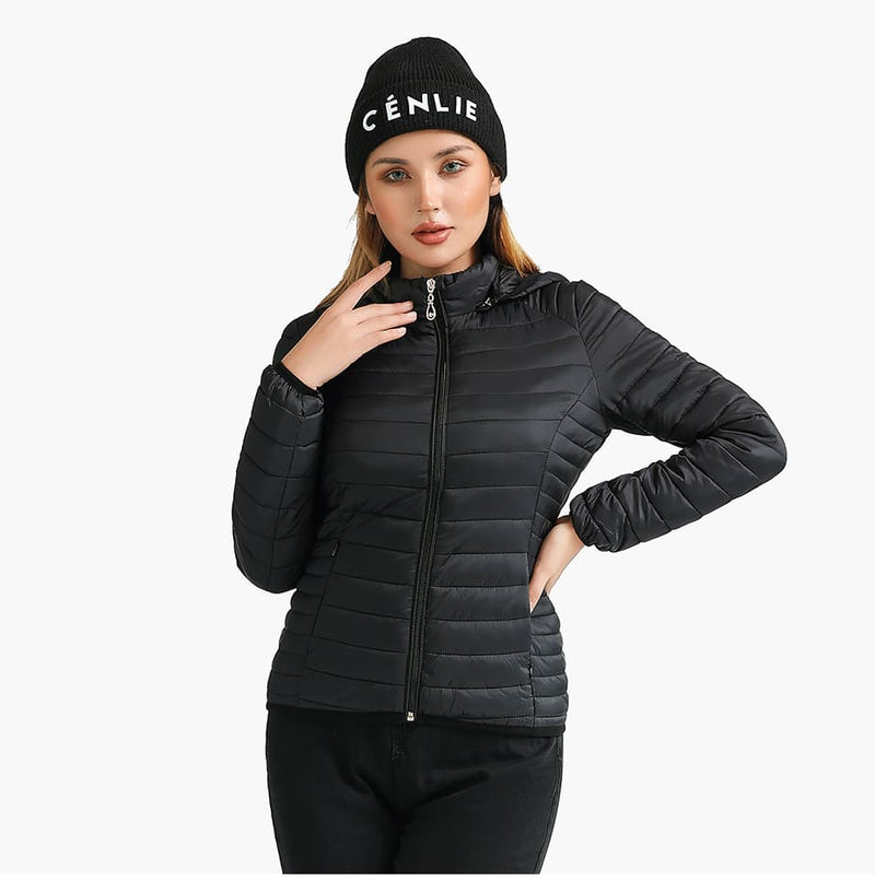 Jaqueta Puffer Feminina Acolchoada com Capuz Preto