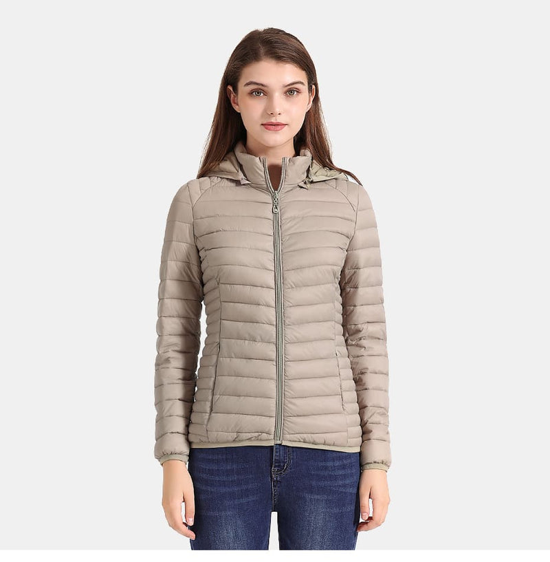 Jaqueta Puffer Feminina Acolchoada com Capuz Bege