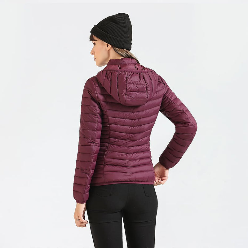 Jaqueta Puffer Feminina Acolchoada com Capuz Borgonha