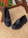 Mocassim Feminino Tratorado com Corrente Preto