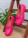 Mocassim Feminino Tratorado com Corrente Rosa