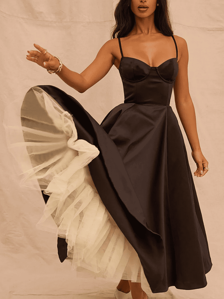 Vestido Midi Elegante de Alcinha Preto