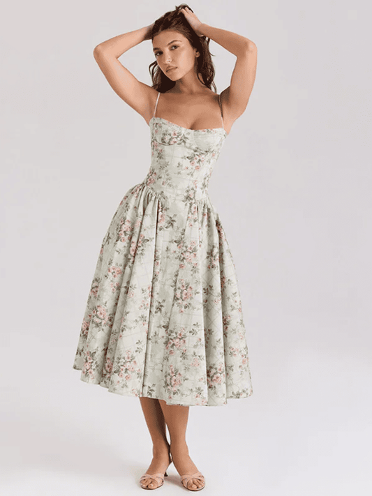Vestido Midi Elegante Floral Alça