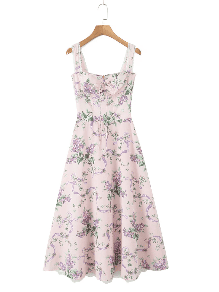 Vestido Midi Floral Alça Larga Verão