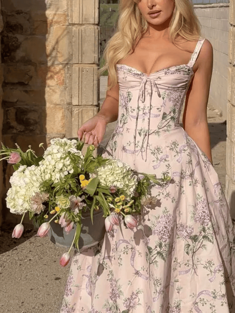 Vestido Midi Floral Alça Larga Verão