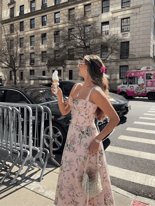 Vestido Midi Floral Alça Larga Verão