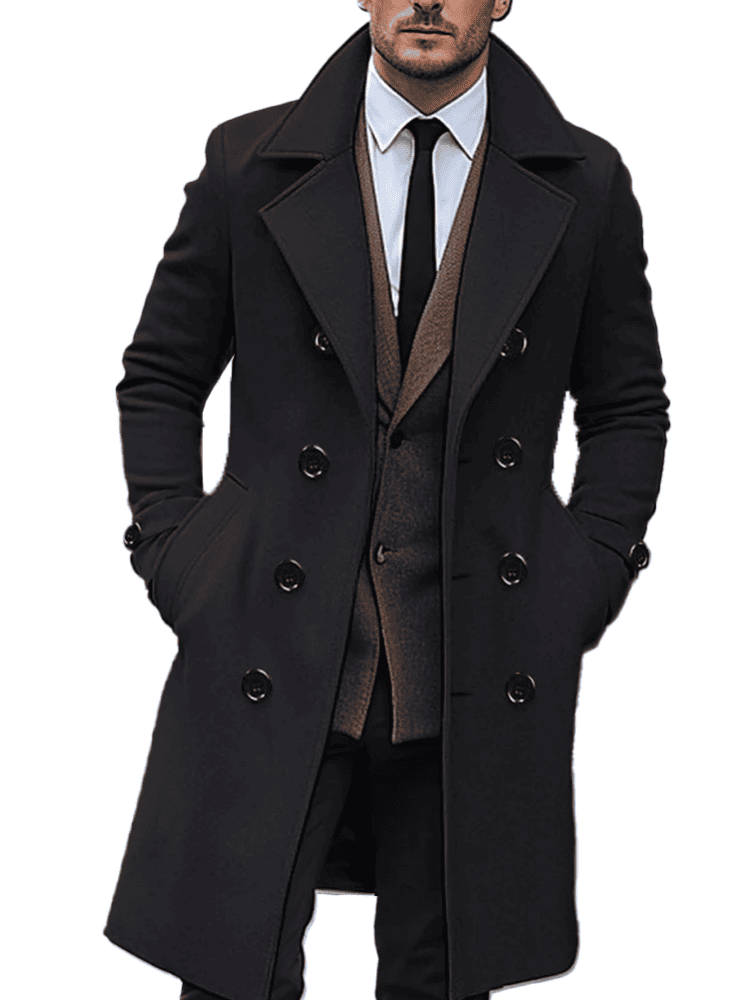 Sobretudo masculino preto estilo grife com lapela estruturada Moda Origem