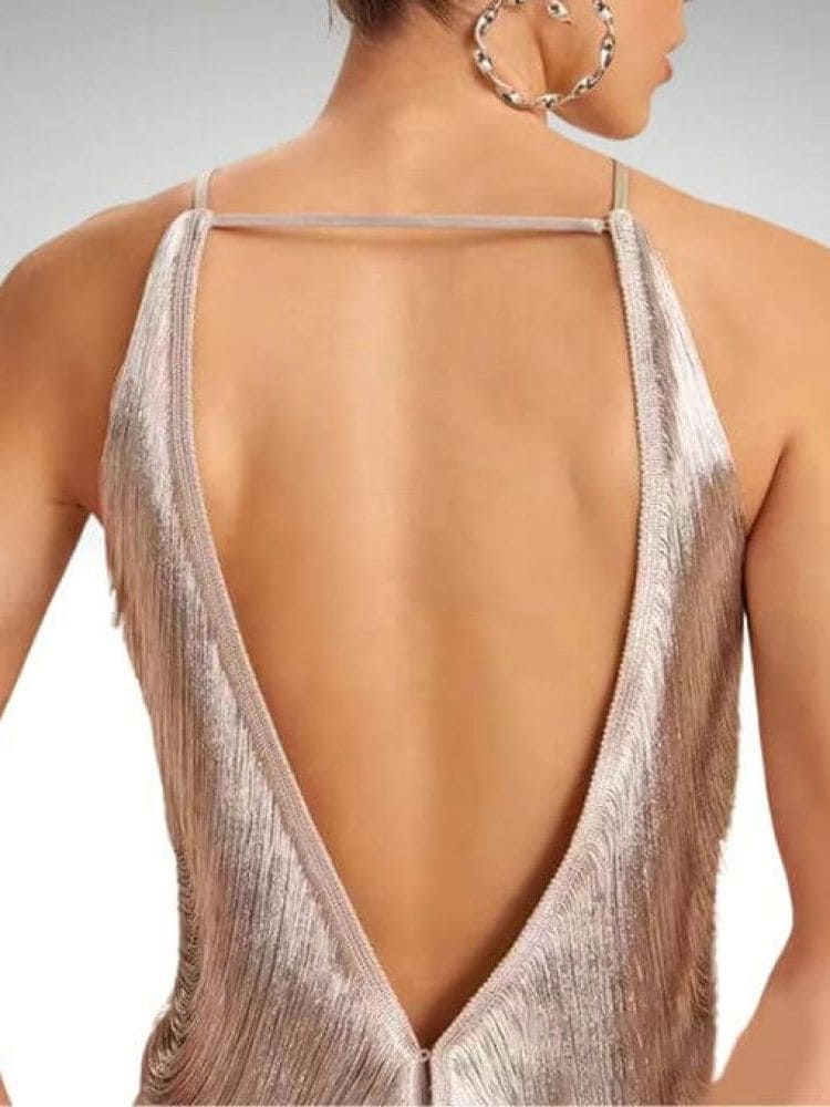 Vestido Curto Feminino Elegante Branco, detalhe das costas, modelo Moda Origem