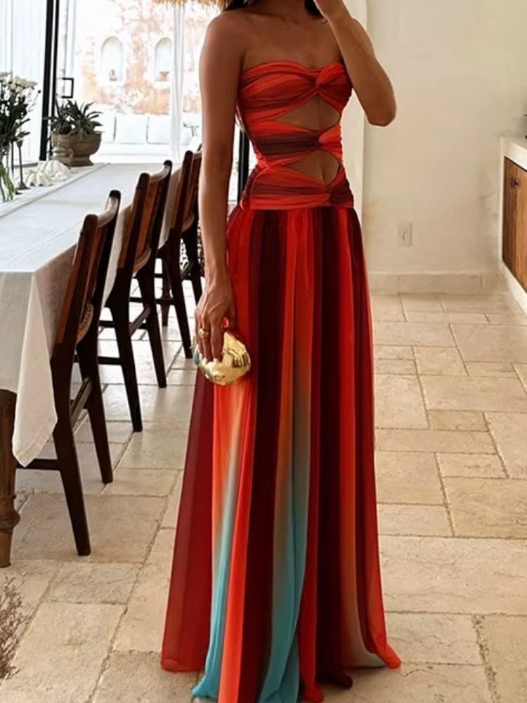 Vestido Laranja Tomara que Caia Verão 2026 combinado com acessórios sofisticados, sandálias e clutch – Moda Origem