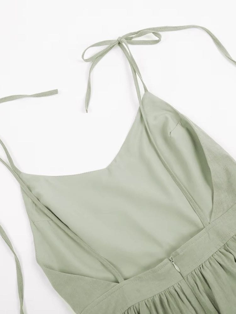 Vestido longo boho verde com detalhe do zíper nas costas – Moda Origem