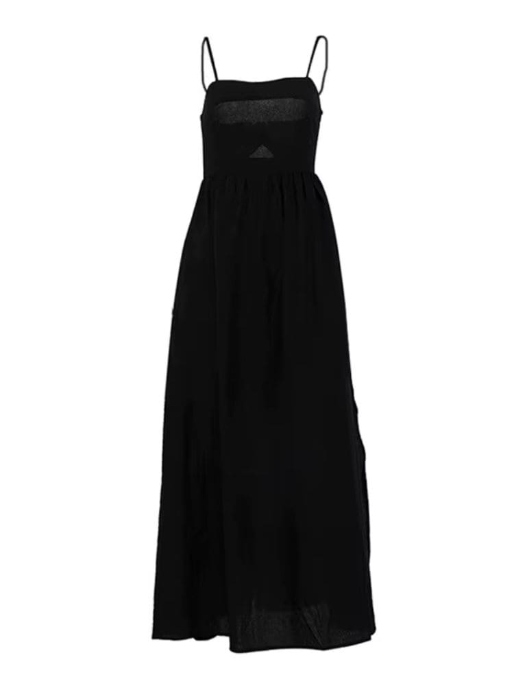 Vestido longo preto de algodão, cor fluida e leve – Moda Origem