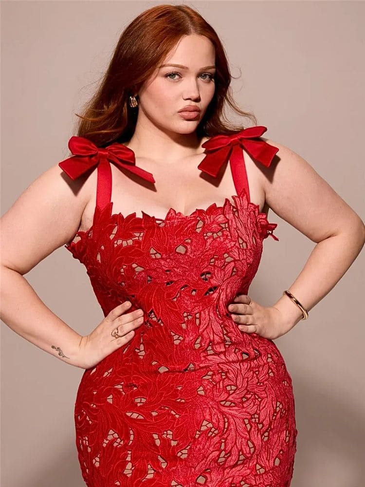 Vestido longo de renda vermelho sofisticado para ocasiões especiais – Moda Origem