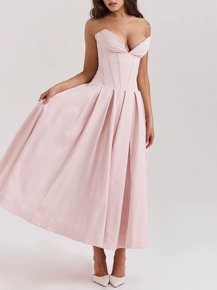Vestido midi tomara que caia sofisticado para casamento e formatura Moda Origem