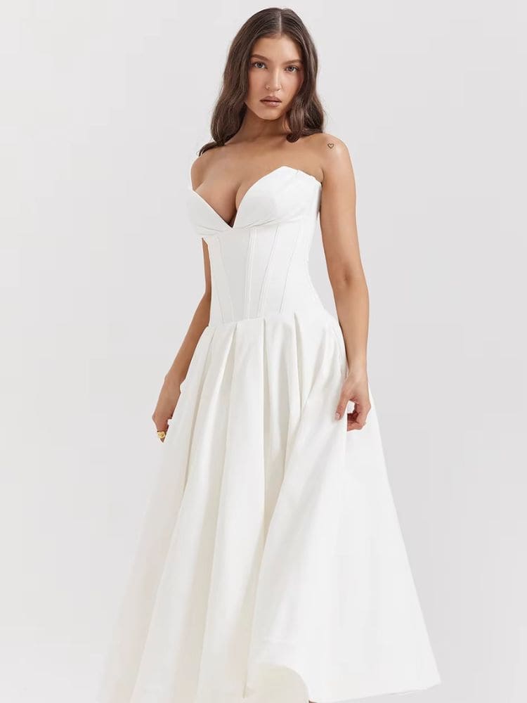 Vestido midi tomara que caia para festa e casamento Moda Origem