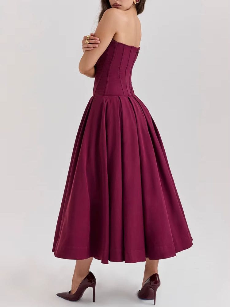 Vestido midi de festa tomara que caia moderno Moda Origem