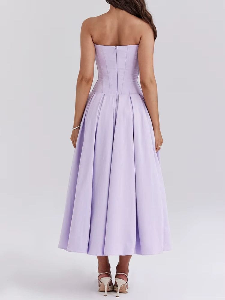 Vestido midi lilas elegante para festa e casamento Moda Origem