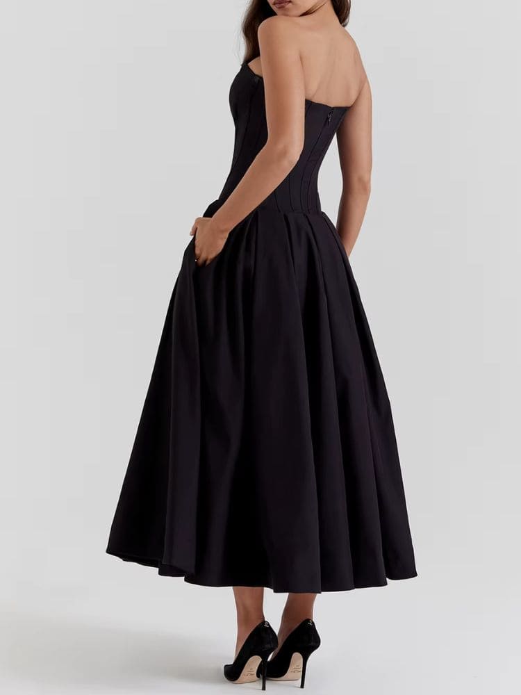 Vestido midi modelador tomara que caia preto confortável Moda Origem