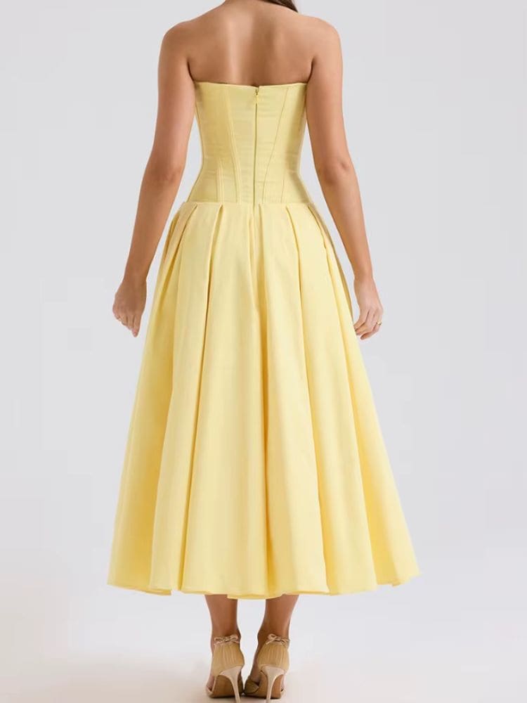 Vestido midi costas tomara que caia para eventos Moda Origem
