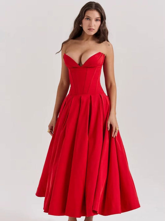 Vestido midi tomara que caia modelador para festa e casamento Moda Origem