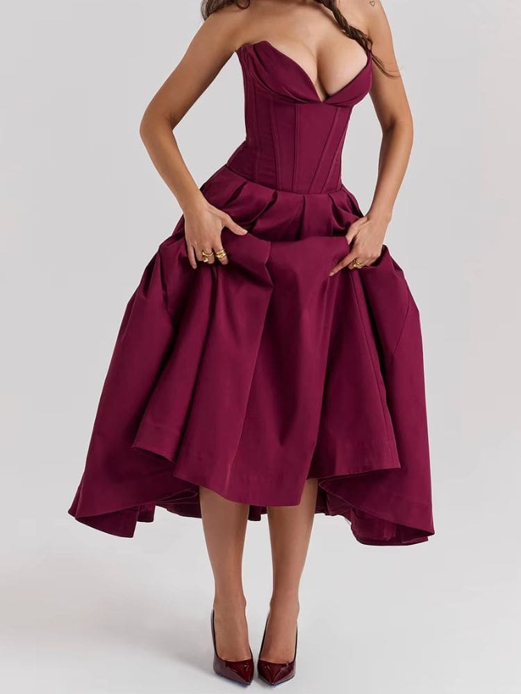 Vestido midi tomara que caia para eventos noturnos Moda Origem