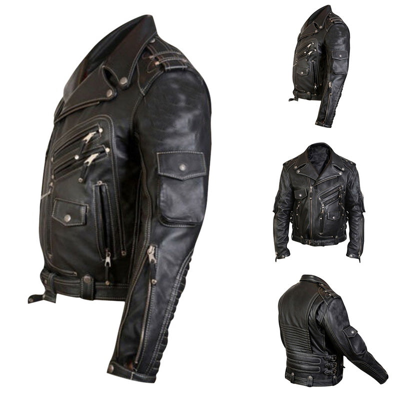 Jaqueta Masculina de Couro Motociclista Preto